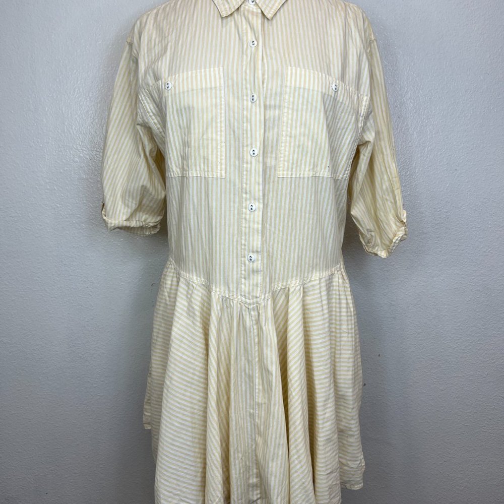 FREE PEOPLE Yellow Stripe with half sleeve Shirt Dress Size L - Picture 5 of 11